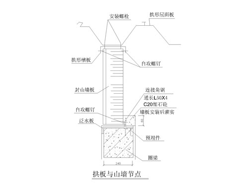 拱形屋頂山墻打釘節點圖